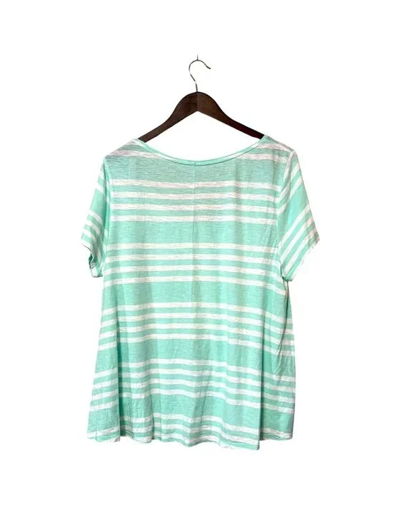 Mint Green & White Striped Short Sleeve Womens Top Size XL - Picture 2 of 4